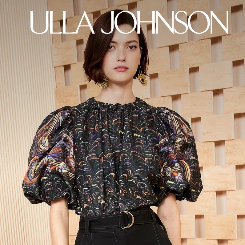 Ulla Johnson Black Multicolor Puff-Sleeve Blouse